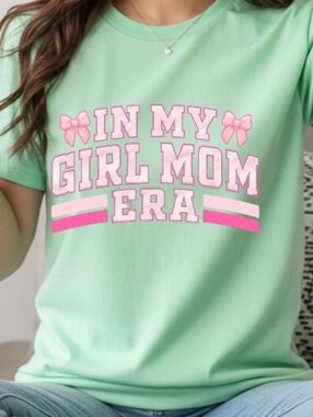 Gildan Mint Green "In My Girl Mom Era" Short Sleeve Tee with Pink Graphic